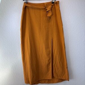 Urban Outfitters Linen Blend Midi Skirt with Slit Size M Orange